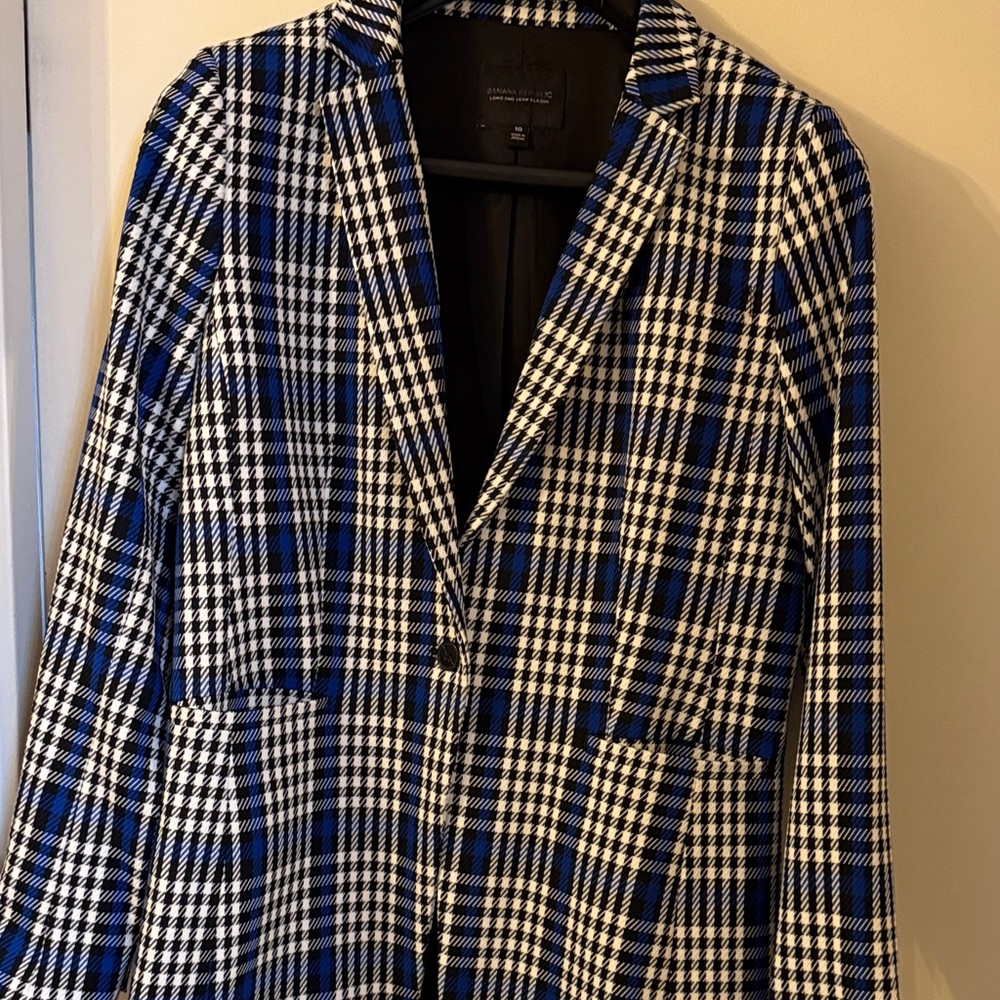 Banana Republic Blue and White Plaid Blazer